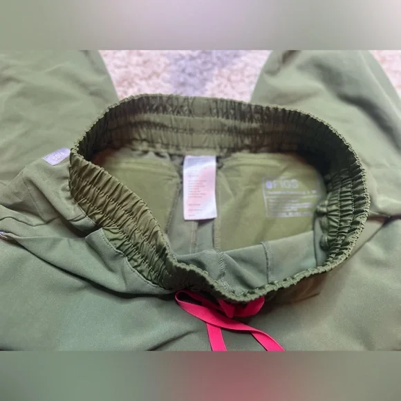 Figs Olive Green Joggers with Pink Drawstring - Picture 4 of 6